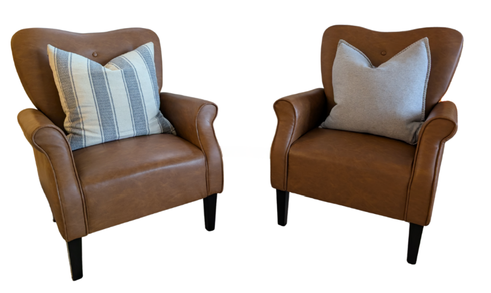 brown faux leather chairs